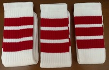 22  SkaterSocks Tube Socks White w/ Red Stripes Style 1 - NEW - 3 Pairs