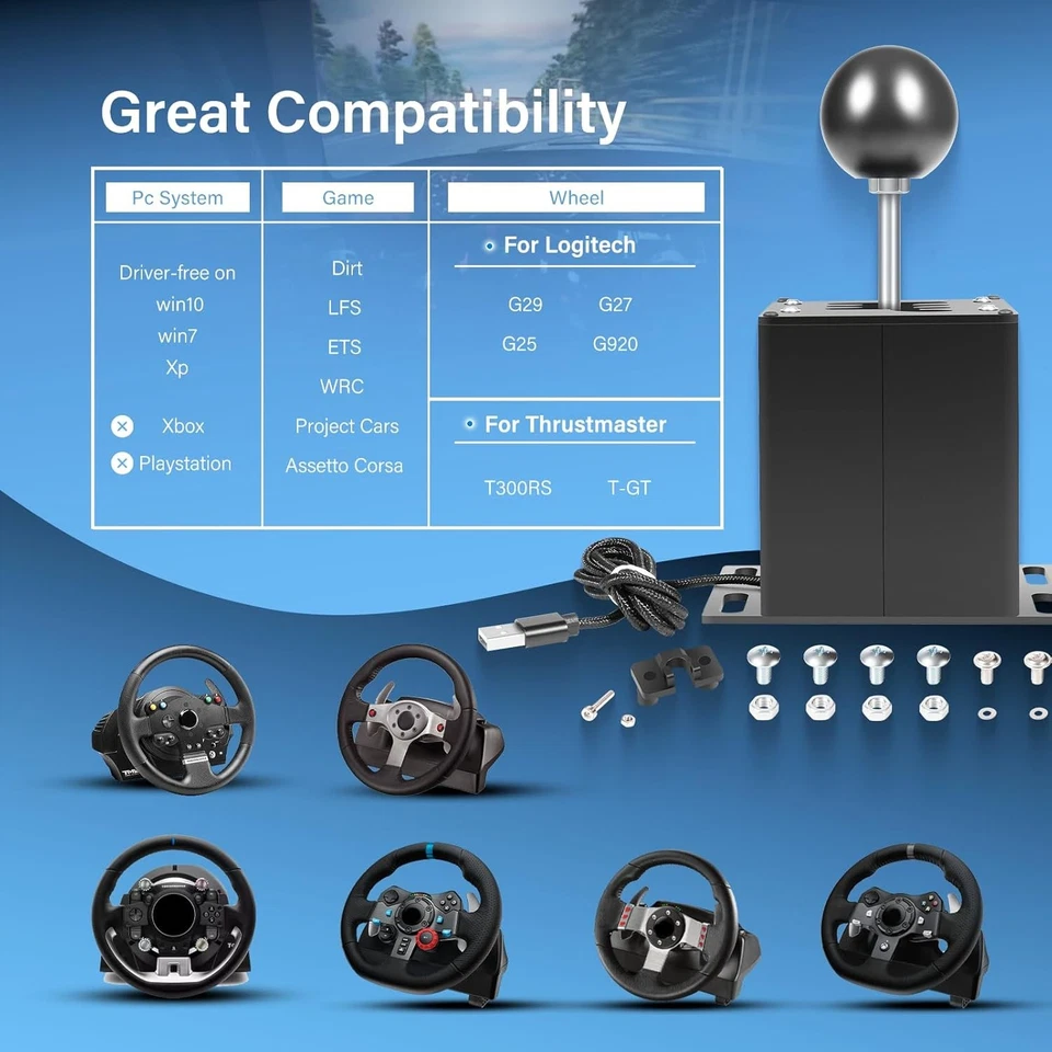 USB PC H Gear Shifter Sim Racing Game For Logitech G29 G27 G25 Thrustmaster GT - Image 3 of 4