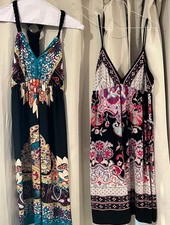 2 Slip Dresses - Size Medium Sleeveless Sundress Cruise Wear Multi Color