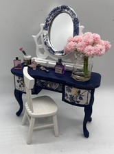 Dolls house bedroom furniture dressing table, accessories & chair    1/12th 