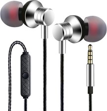 Silver Wired Earbuds with Mic  3.5mm In-Ear Headphones for All Devices