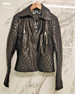 Gian Mori Classic Leather Coat Jacket Women s Size 38 Black Genuine Leather New