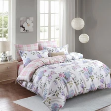 Twin Size Pink Purple Rose Cotton Bed Item: 1 Duvet Cover 1 Pillow Sham (J2853)