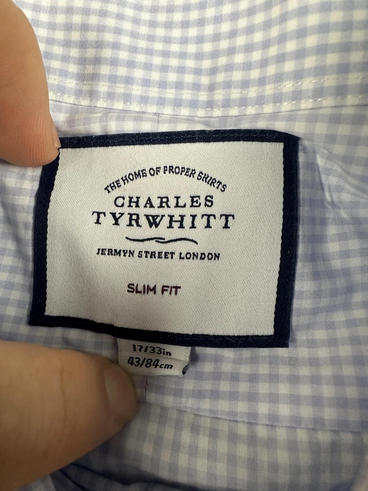 Charles Tyrwhitt Shirt Mens 17 33 Blue Stripe Check Slim Fit Non Iron Lot Of 2 - Image 4 of 4