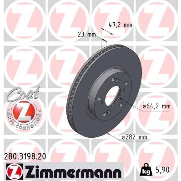 2X Zimmermann 280.3198.20 Bremsscheibe FüR Honda Civic FC FK-image