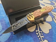 S-TEC 🇨🇳 Steampunk Folder w/3.5" Black Stainless Lock-Back Blade & Wood Handle