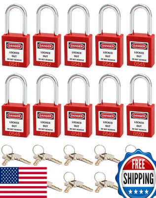 QWORK Red Lockout Tagout Safety Padlock, 10 Padlocks with 20 Keys, Keyed Differe