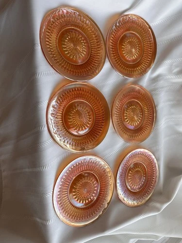 Set Of 6- Jeanette Marigold Iridescent Glass Anniversary Bread  Plates 6.5"