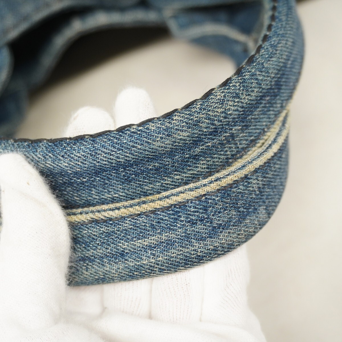 Prada Tote Bag Canapa Denim Blue Gold Hardware Used Ladies from japan thumbnail 8