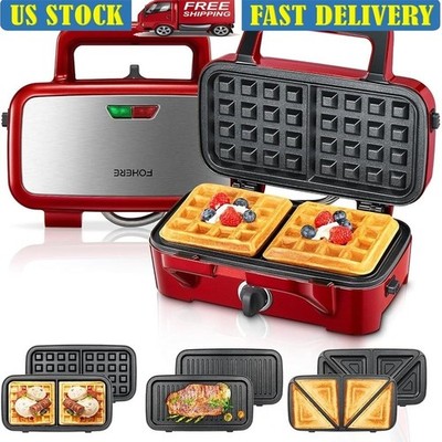 3 in 1 Waffle Maker Sandwich Grill Fast Heating Non Stick Portable Panini Press