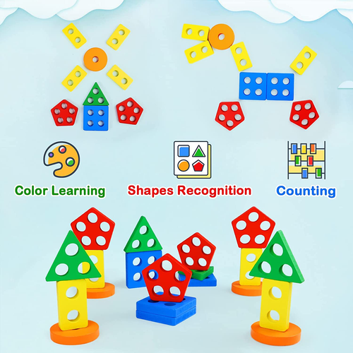 Montessori Toys for 1 to 3-Year-Old Boys Girls Toddlers, Wooden Sorting & Stacki - Picture 7 of 12