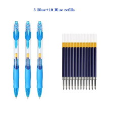 3 Retractable Gel Pens Set Black Red Blue Ink Office School Writing Pens