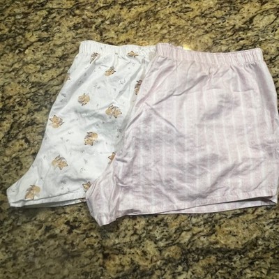 Hollister Sleep Shorts Bundle Womens XL Pink Stripe White Fox Print 100% Cotton
