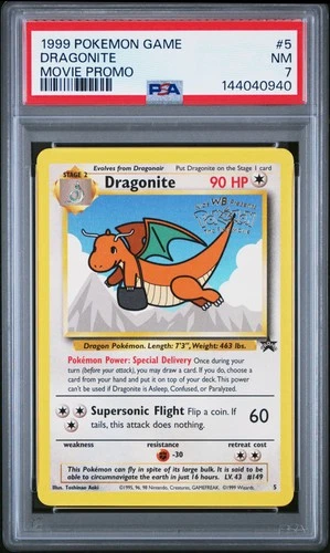 1999 POKEMON GAME MOVIE MOVIE PROMO #5 DRAGONITE PSA 7