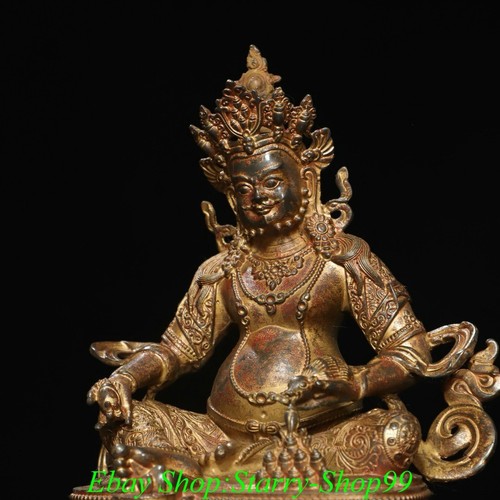 Estatua de Buda Dios Riqueza Jambhala Amarillo Dorado Budismo Tibetano Antiguo 8,2"" - Imagen 4 de 9