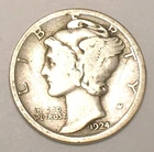 1924 D Mercury Winged Head Dime 10 Cents Silver Coin F