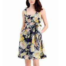 Sale! ANNE KLEIN Women's Printed Organza Check Fit & Flare Dress Size 16