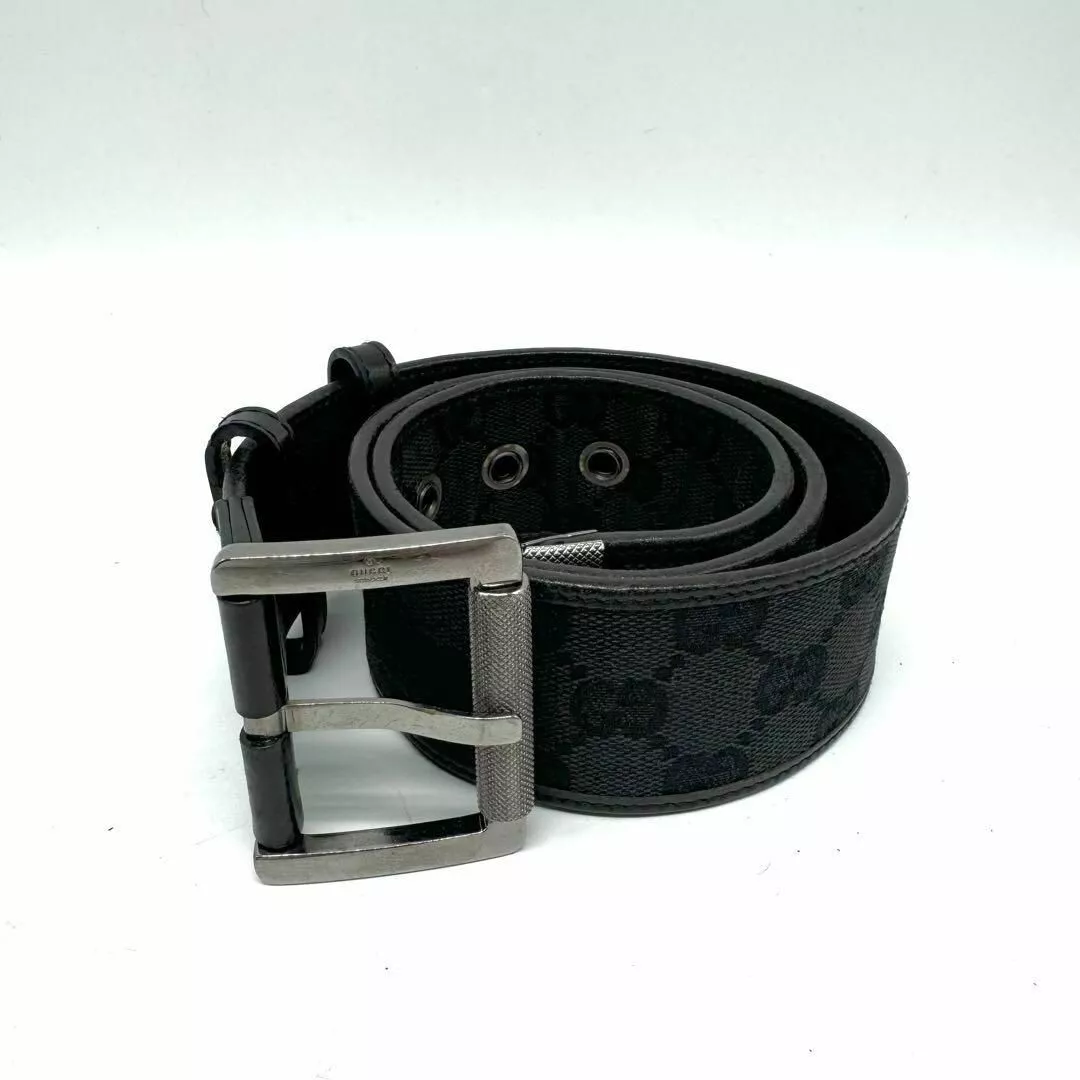 Gucci Ceinture GG Cuir Toile Noir Unisexe Du Japon i9995