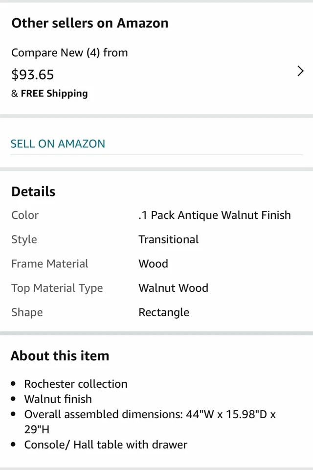 Mesa console Winsome 94844 madeira Rochester com gaveta - Nogueira - Imagem 3 de 4