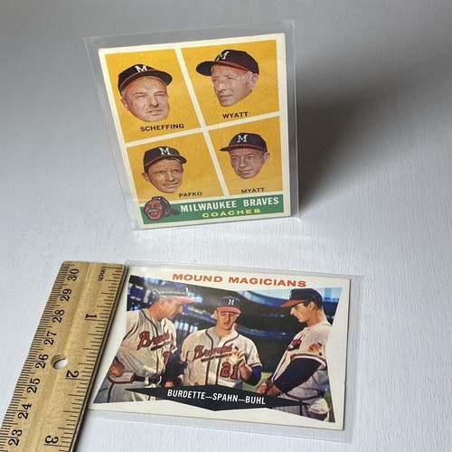 1960 Topps #230 Mound Magicians Baseball Card Spahn Milwaukee Braves Coaches, 2 - Picture 8 of 8