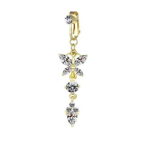 1PC Women Faux Fake Belly Ring Butterfly Fake Belly Piercing Clip Umbilical Clip - Picture 7 of 11