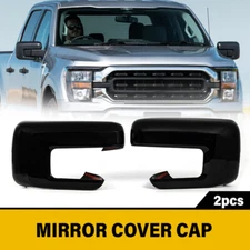 Pair Black Side Door Mirror Cover Cap For 2021-2024 Ford F150 W/Turn Signal Hole
