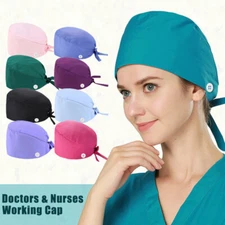 Doctor Nurse Surgical Scrub Cap Cotton Bouffant Hat Adjustable Hat Headcover