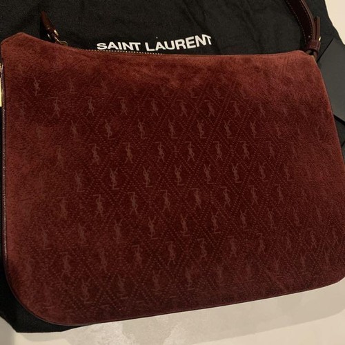 Saint Laurent Paris Red Suede Monogram Crossbody Shoulder Bag From Japan - Picture 4 of 10