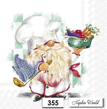 (355) TWO Paper LUNCHEON Decoupage Art Craft Napkins - CHEF GNOME COOK FOOD
