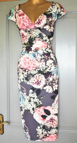 PHASE EIGHT Lydia Bodycon-Abendkleid Blumenmuster Wickeloptik besondere Anlässe Größe 16