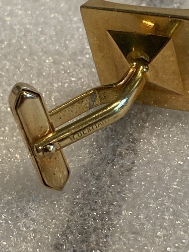 Vintage W. Germany Marked Amber Rhinestone & Gold Tone Cufflinks & Tie Tack #30 - Picture 6 of 6