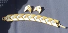 Vintage Retro AB Statement Unsigned Gold Tone Costume Jewelry Bracelet Earrings