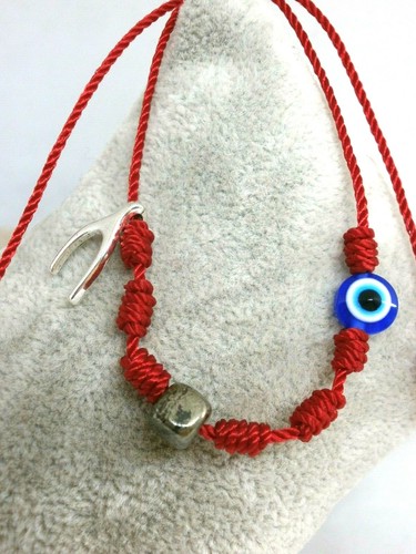 2 Bracelets Amulet Red 7 Nudos- Stone of The Money (Pyrite) And Eye Turkish Blue - Picture 5 of 5