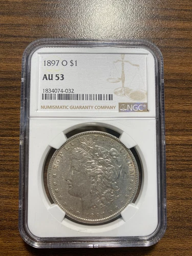 1897-O Morgan Silver Dollar $1 NGC ALMOST UNCIRCULATED 53 AU 53