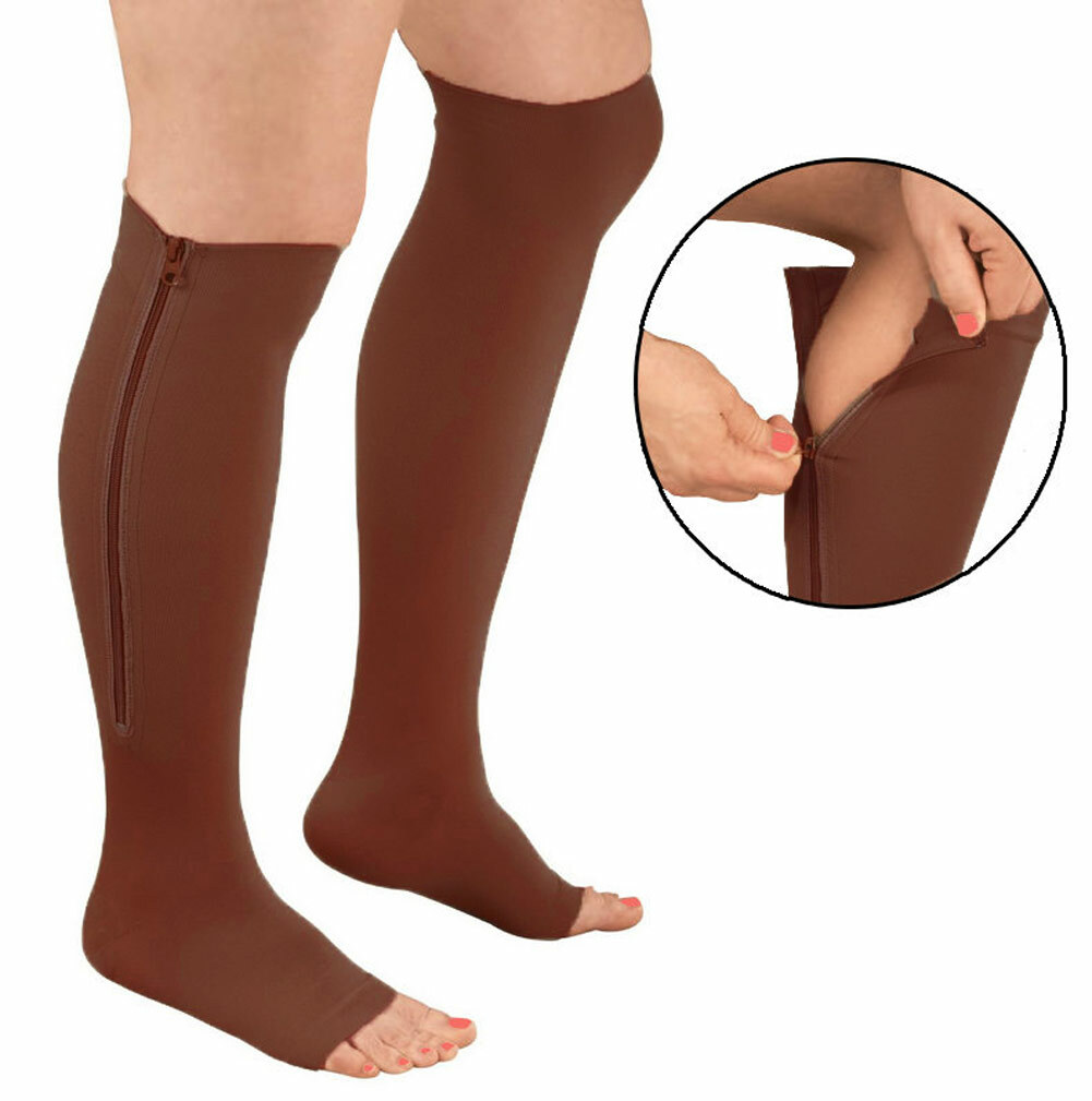2 Pairs Zipper Compression Socks Open Toe Zippered Suppor