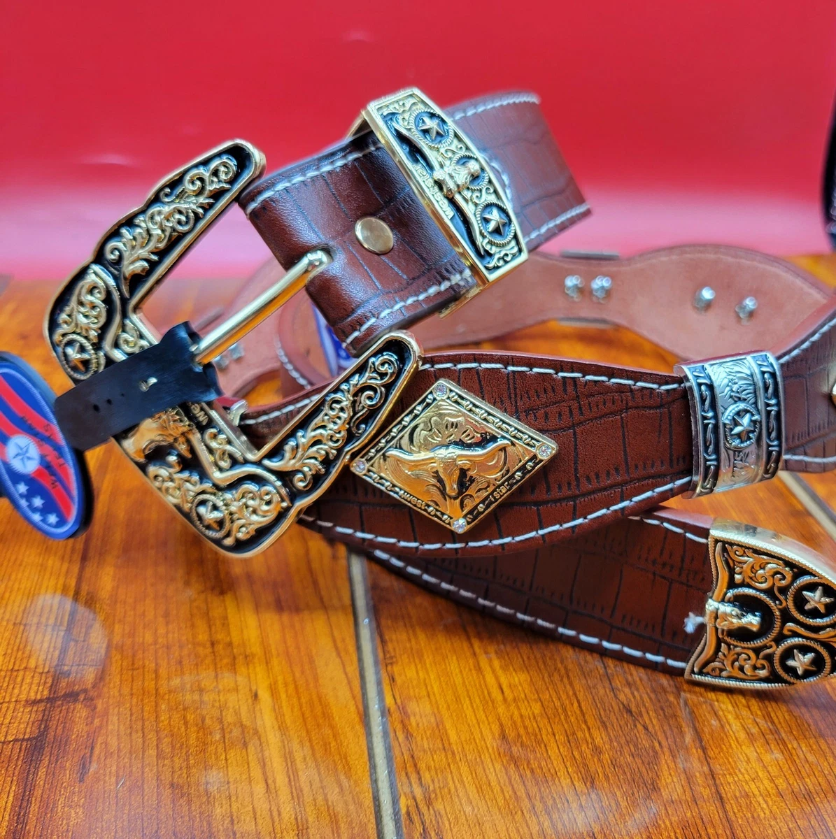 Western Light Brown Longhorn Concho Leather Belt 42