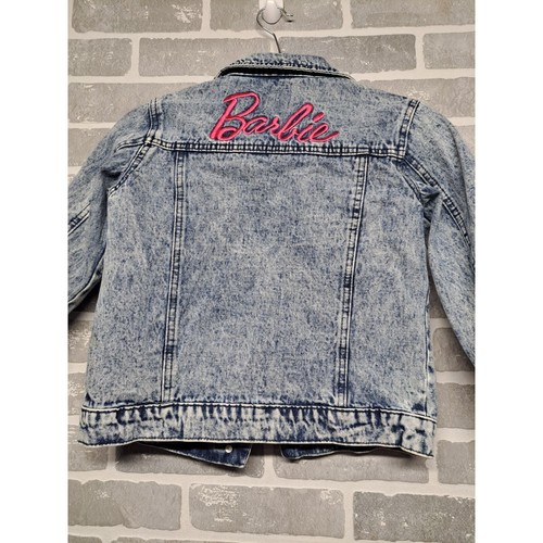 Barbie Girl's Blue Acid Wash Pink Embroidered Jean Denim Jacket Girl Size Medium - Picture 6 of 12