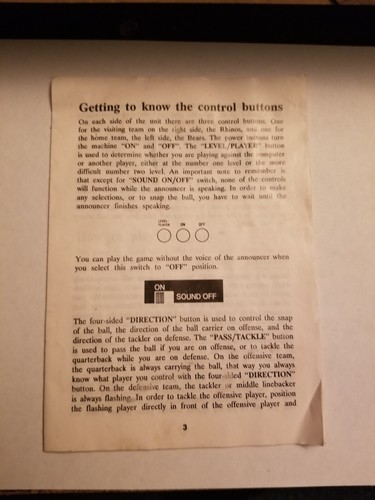 VINTAGE Electronic Talking Play By Play FOOTBALL 1986 Manual - Picture 2 of 2