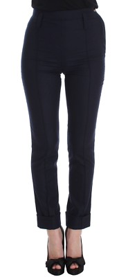 ERMANNO SCERVINO Pants Blue Virgin Wool Slim Fit Casual IT38/US4/XS RRP $520 