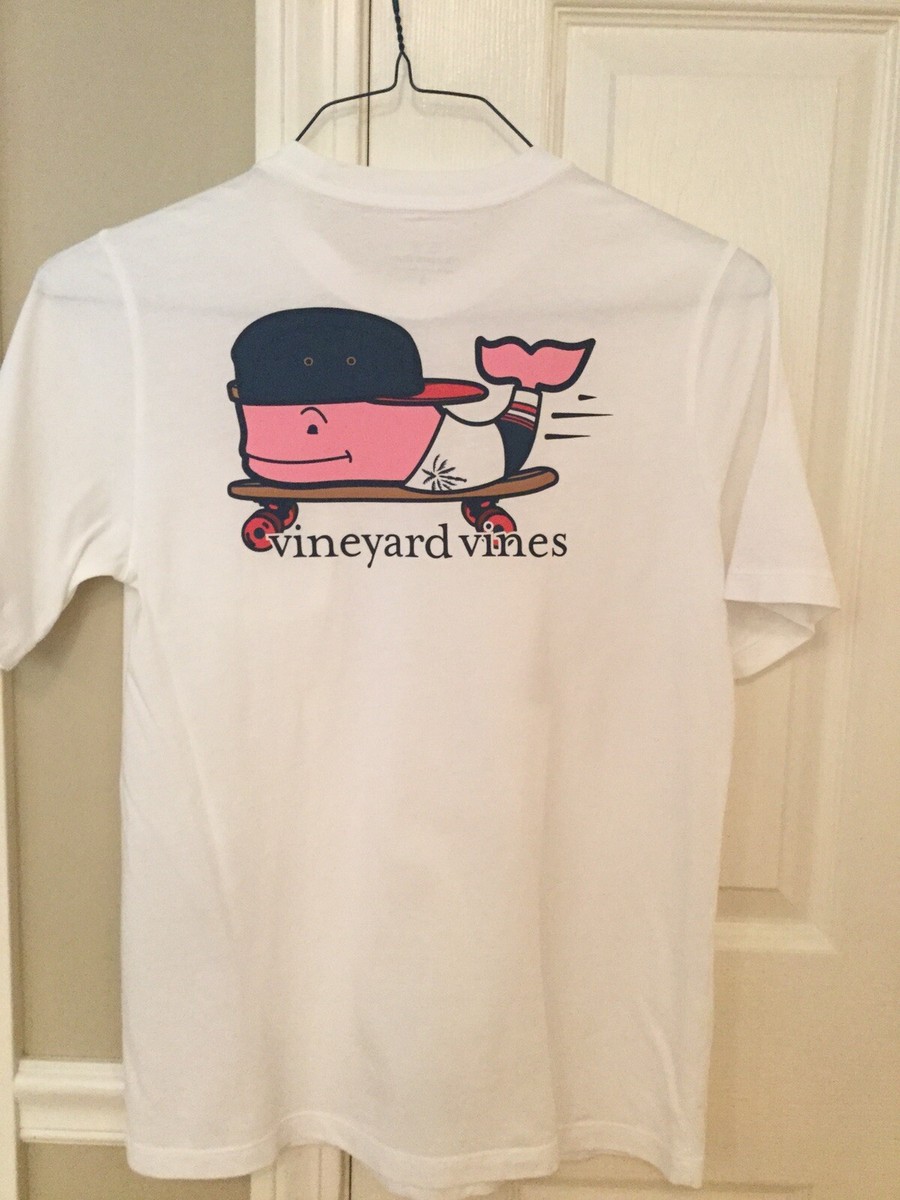 Vineyard Vines Boy's Skater Whale Pocket White S/S T-Shirt XL (18