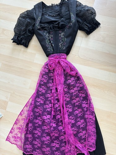 Damen Dirndl Loden Frey Schwarz Pink Mit Art Petticoat U. Bluse Schwarz