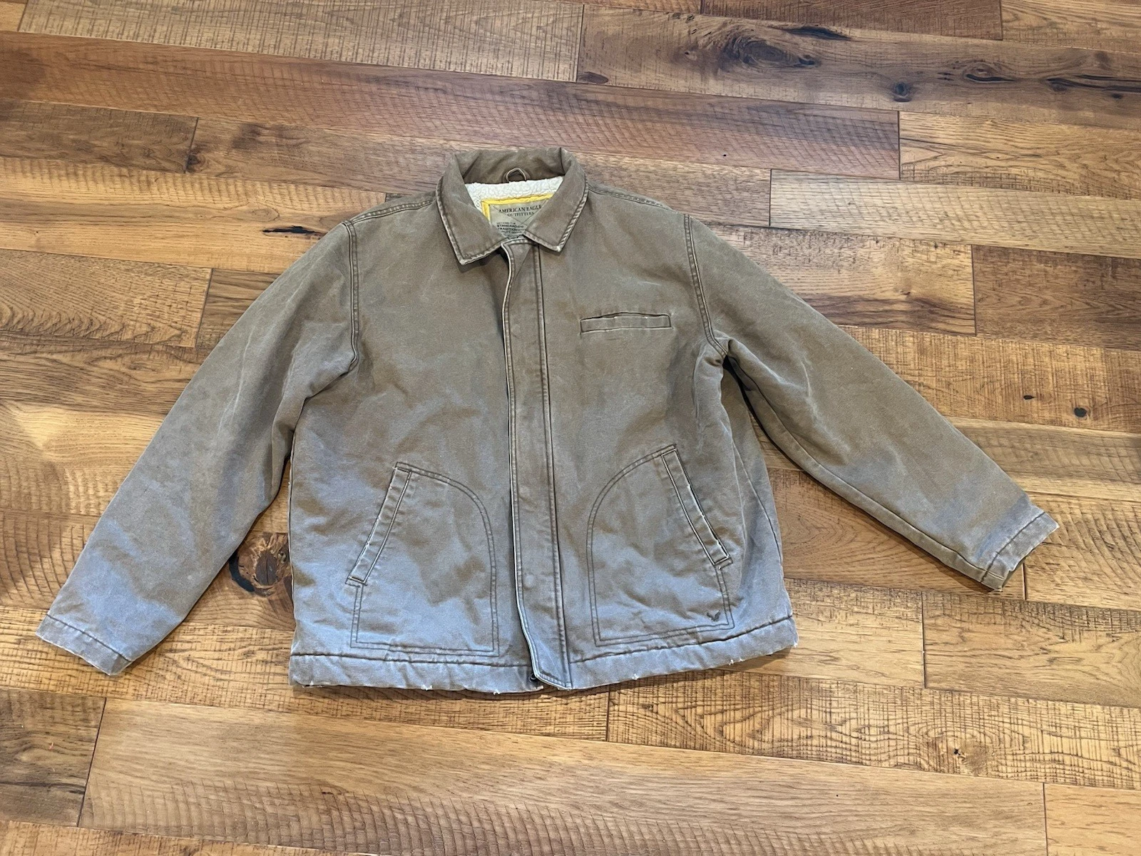Vintage American Eagle Outfitters Jacket Mens XXL Sherpa Lined Canvas Tan Y2k