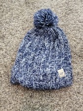 GAP Kids Cable Knit Pom Beanie Blue White Acrylic Winter Hat XS/S 48cm