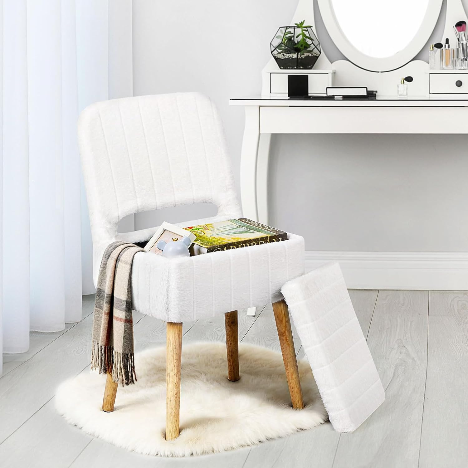 With Storage And Folding Back, Faux Fur Soft Padded Seat Ott