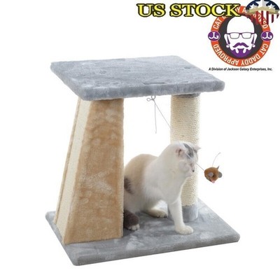Two Level Cat Scratching Post Platform Faux Fur Sisal Scratcher Strong Wood New