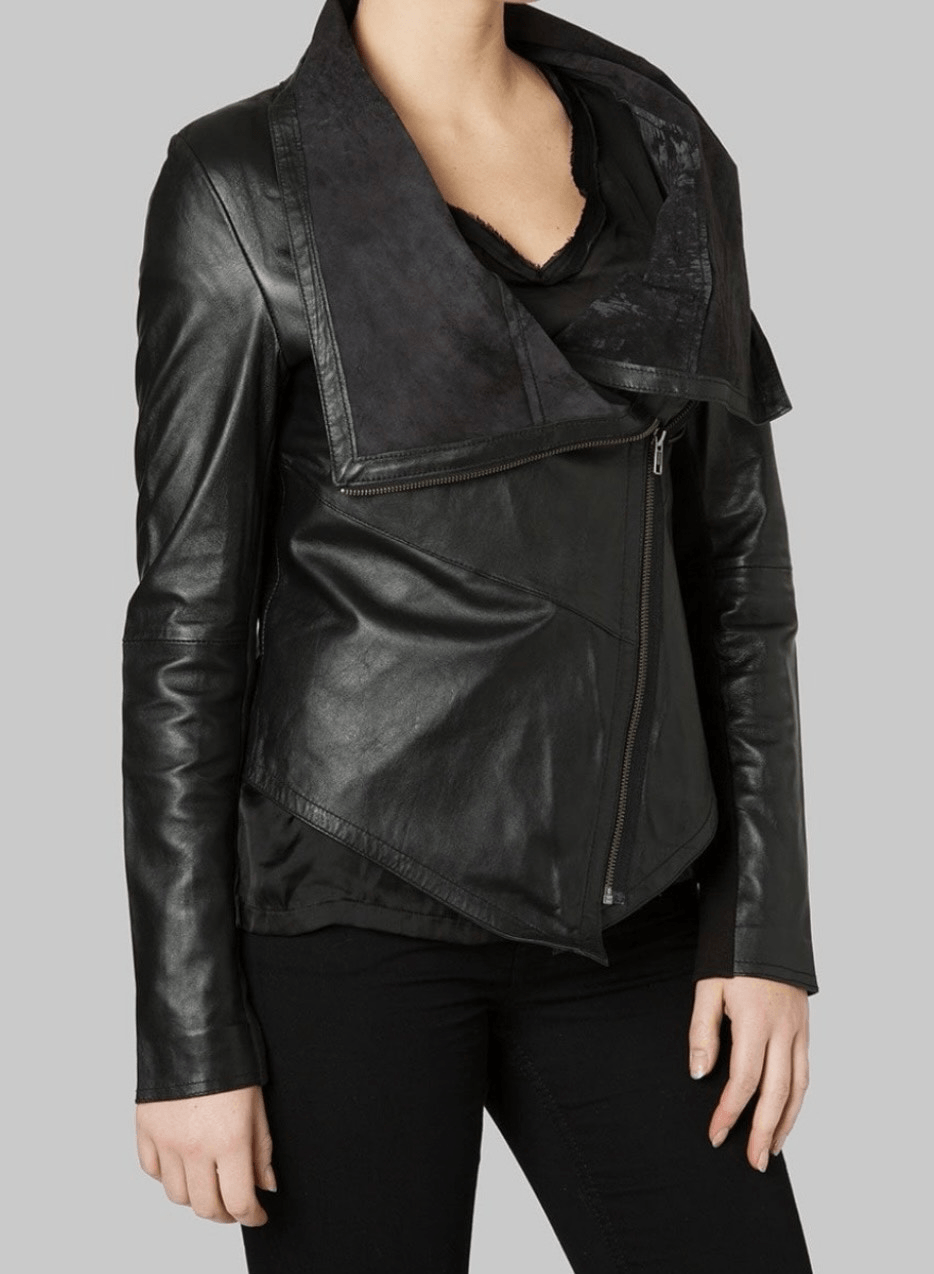 Muubaa lamb leather navy draped zipper jacket 6