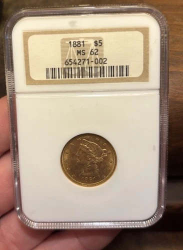1881 LIBERTY HEAD HALF EAGLE $5 GOLD NGC MS62 Indian Head