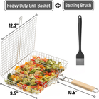 Heavy Duty Stainless Steel Grill Basket with Wooden Handle for BBQ & Vegetables
