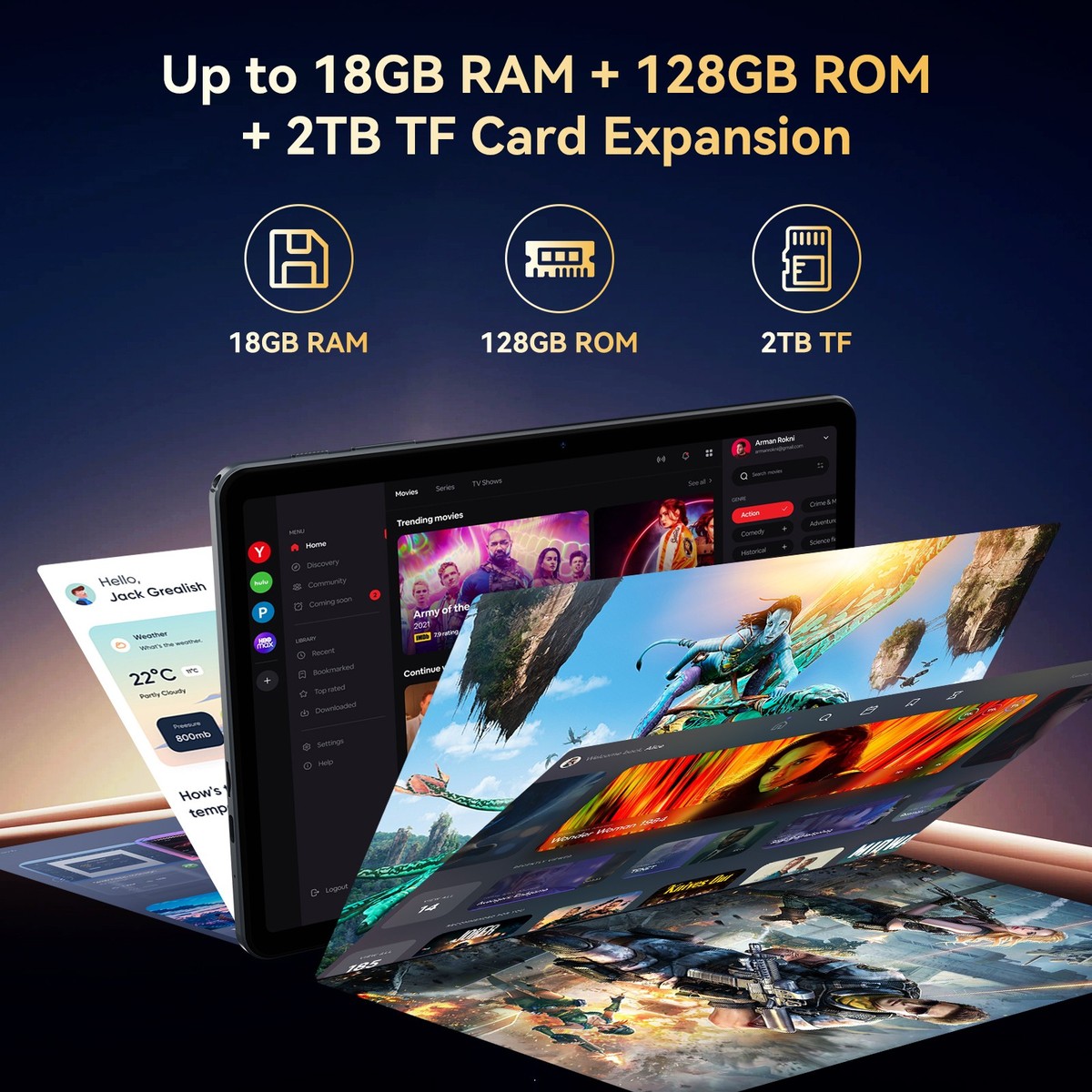 TABWEE T80 WiFi Tablet 10.1 Inch Android 15 18GB+128GB/2TB 6000mAh