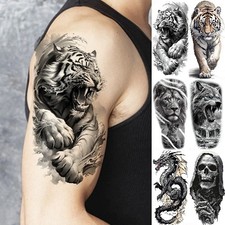 1 Sheet Fierce Tiger Lion Temporary Tattoos Men Waterproof Wolf Skull Tatoos